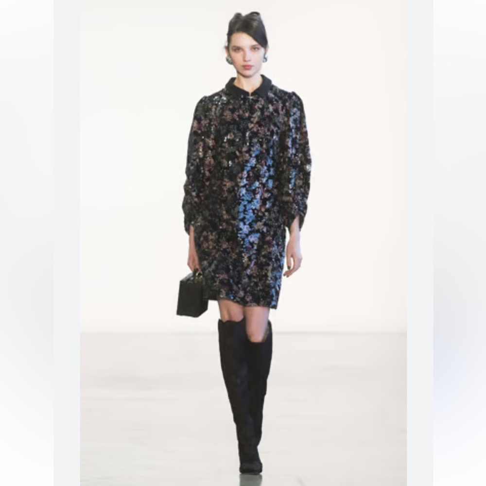 VINTAGE Oleg Cassini Black Velvet Floral Embroidered sheer Blouse - Dress